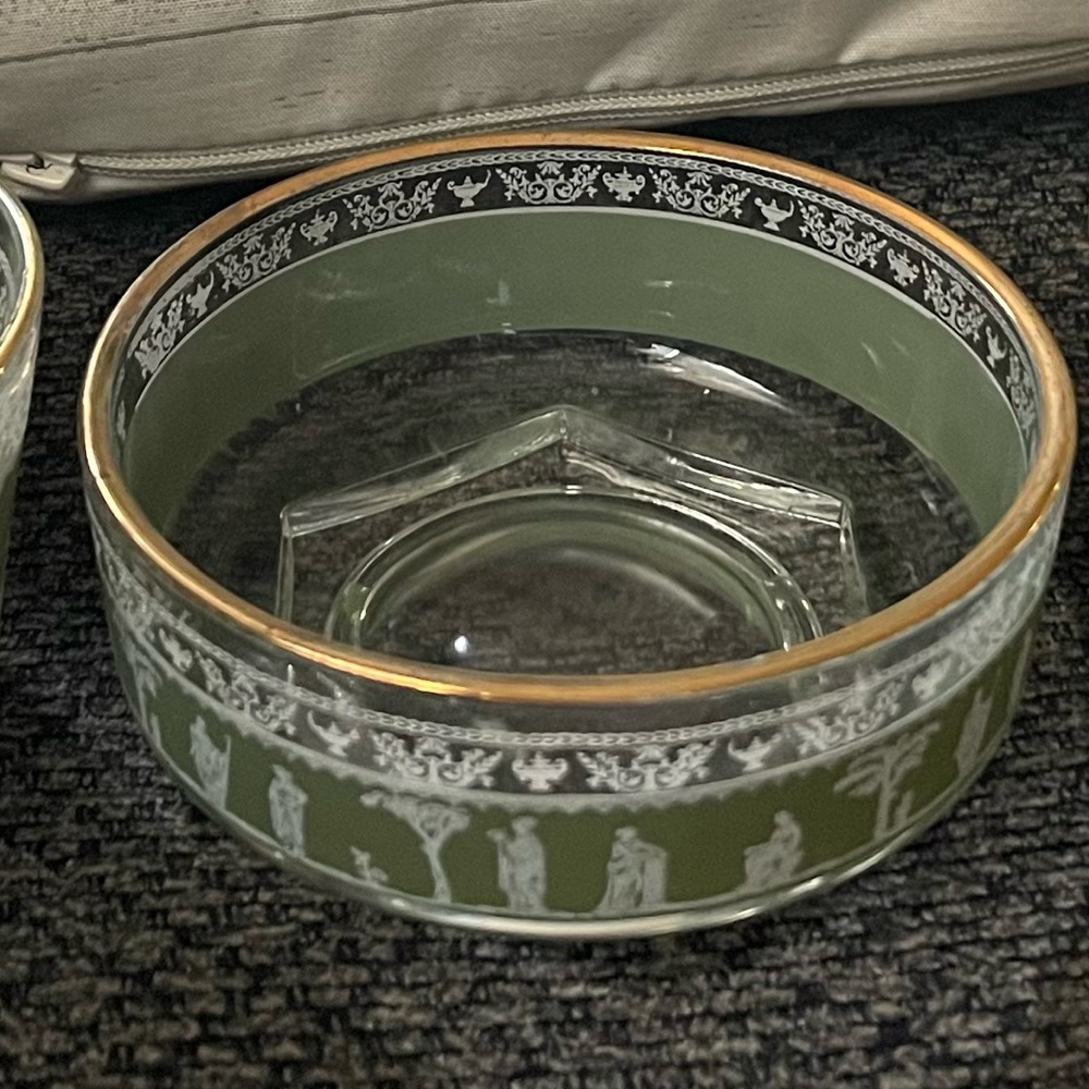 Vintage Jeanette Glass Hellenic Green Wedgwood Jasperware Lot, 3 Dessert Cups